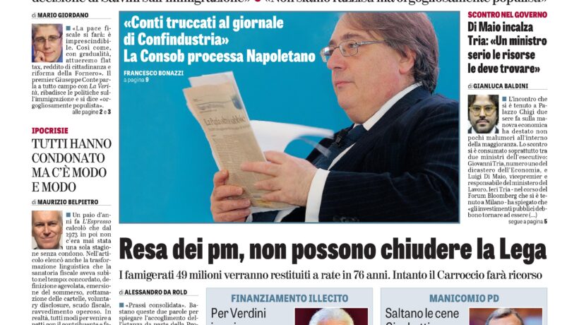 La Verita edizione 19/09/2018
