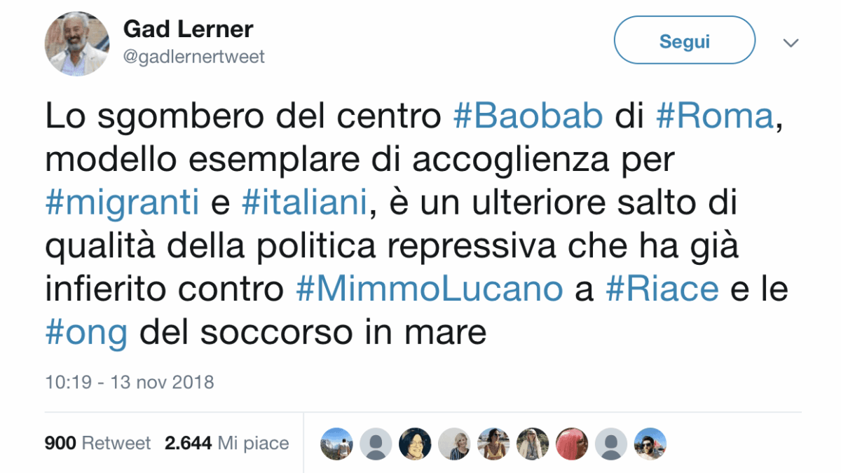 Sinistra in lutto per lo sgombero di Baobab