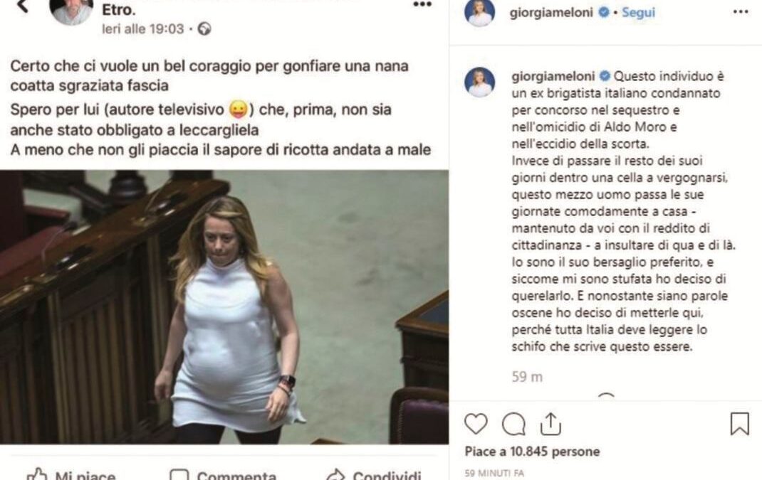La Meloni denuncia: «Perseguitata da un brigatista pagato dagli italiani»