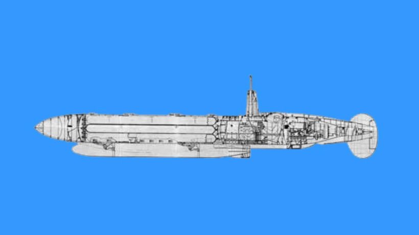 Disegno del mezzo d'assalto Campini-De Bernardi costruito sulle rive settentrionali del Garda dalla Caproni. I giapponesi catturati portavano con sè documenti che riguardavano u0022nuovi minisommergibiliu0022 (Arabafenice)