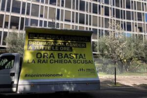 «Saxa Rubra e Viale Mazzini circondati da maxi manifesti contro blasfemia a Sanremo e gender»