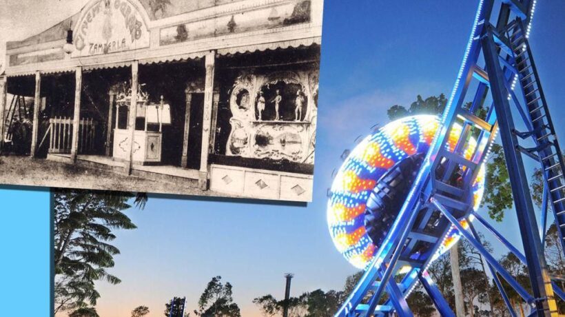 Nel riquadro il cinematografo Lumière di Zamperla. A destra il Disk O'Coaster (Zamperla)