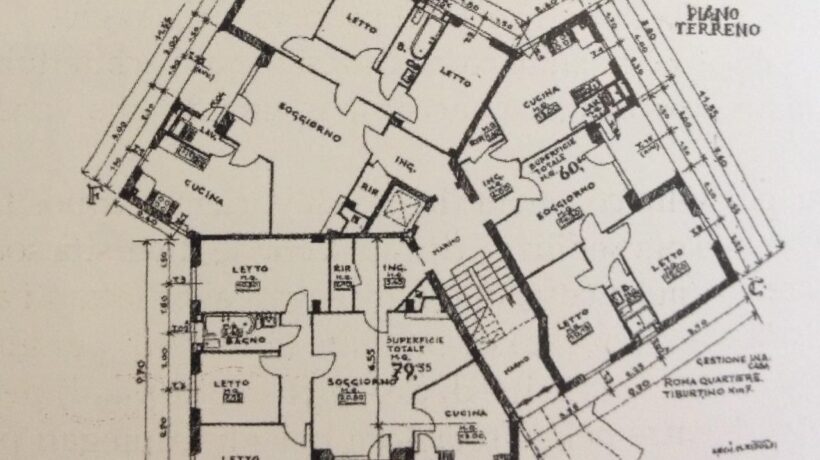 Pianta di un palazzo u0022a stellau0022 del quartiere Tuscolano di Roma