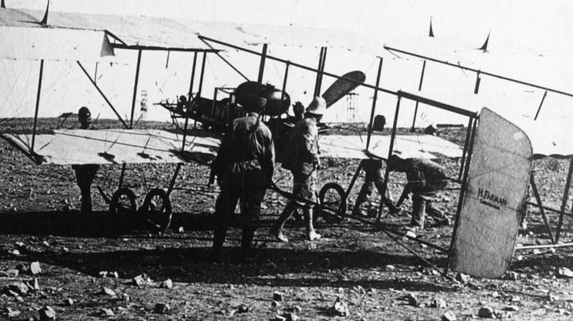Biplano Farman come quello con il quale Gavotti prese il brevetto nel 1910 (Aeronautica Militare)