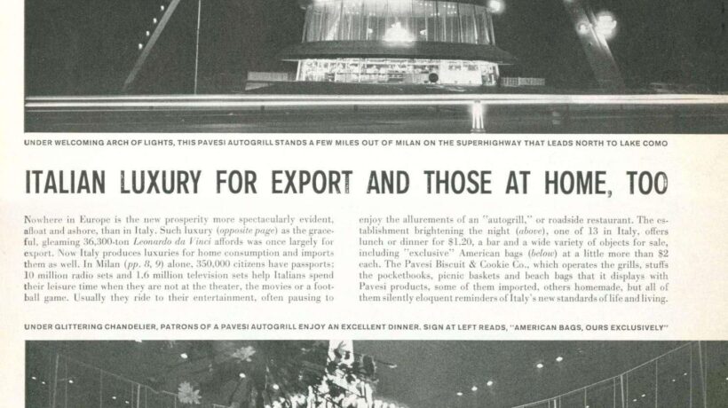 L'Autogrill Pavesi dell'area di servizio Villoresi sulla rivista americana «Life» nel settembre 1960 (archivio Autogrill)