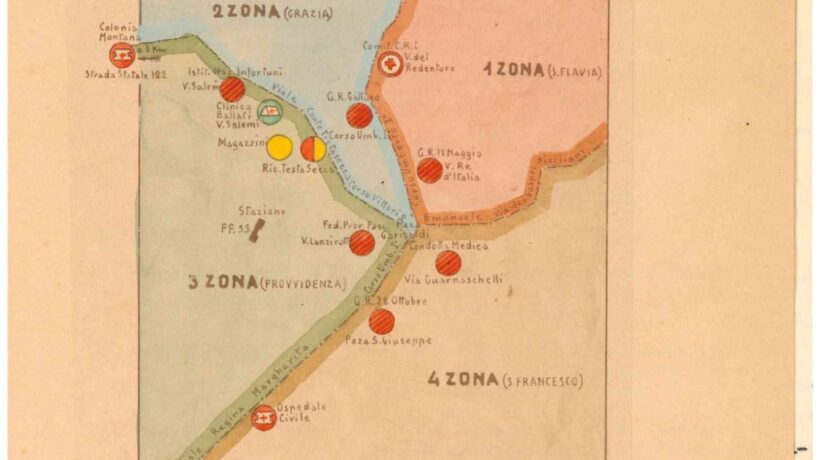 il frontespizio con i punti di primo soccorso della Cri per la città di Caltanissetta (courtesy Croce Rossa Italiana)