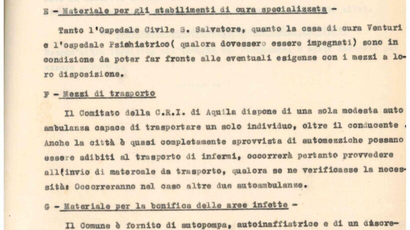 La pagina del libretto de L'Aquila dove si lamenta la carenza di mezzi sanitari (courtesy Croce Rossa Italiana)