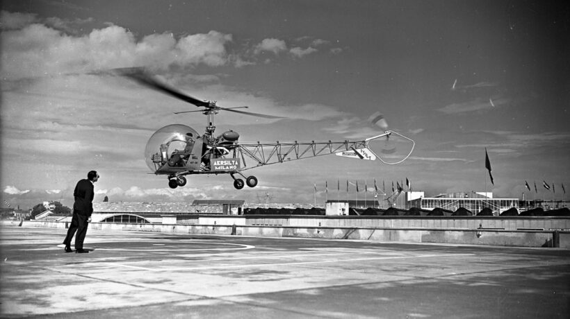 Il Bell 47 Aersilta I-SILT che compì la traversata delle Alpi pilotato da Carmelo Bellinvia (Archivio Fondazione Fiera Milano)