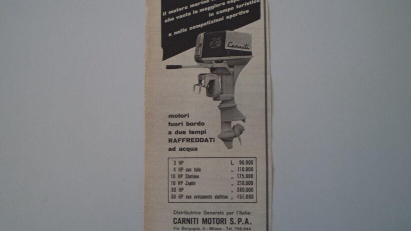 Pubblicità 1959 motori da 3 a 30 Hp Carniti