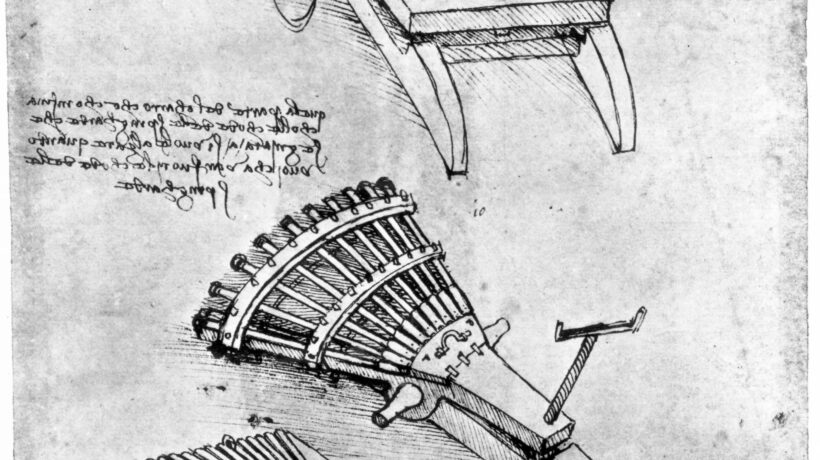 Organi, armi multicanna dal Codice Atlantico di Leonardo da Vinci (Getty Images)