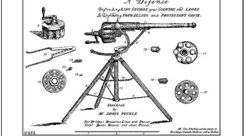 La Puckle gun, pistola mitragliatrice manuale a pietra focaia del 1718