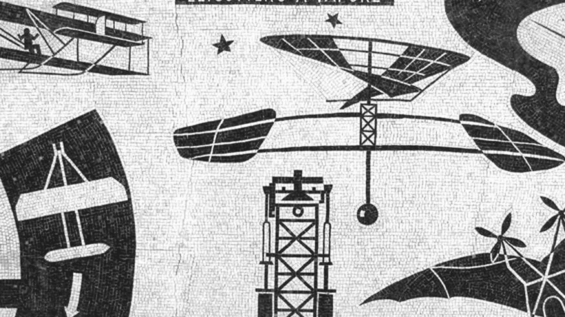 Mosaico dedicato all'elicottero a vapore di Forlanini al Palazzo degli Studi di Forlì (fonte Forlipedia)