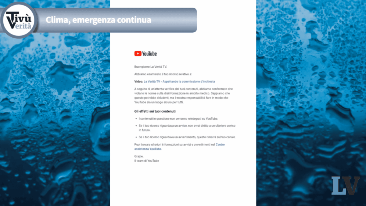 Youtube insiste e non dà spiegazioni. La tv della «Verità» resta silenziata