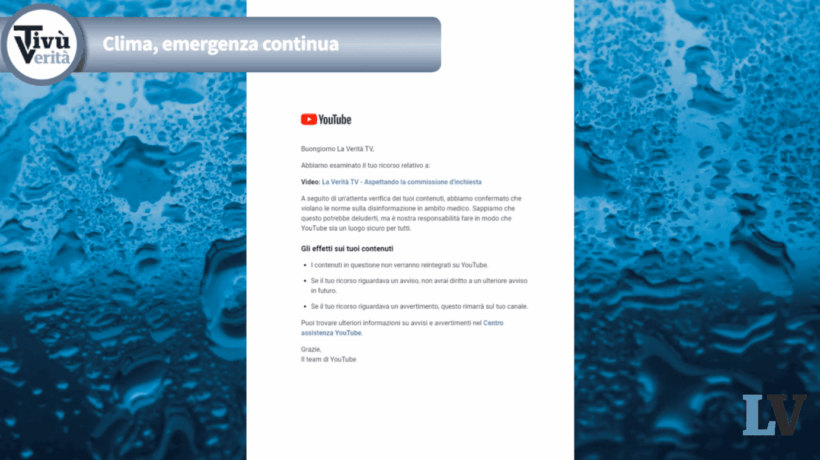 Youtube insiste e non dà spiegazioni. La tv della «Verità» resta silenziata