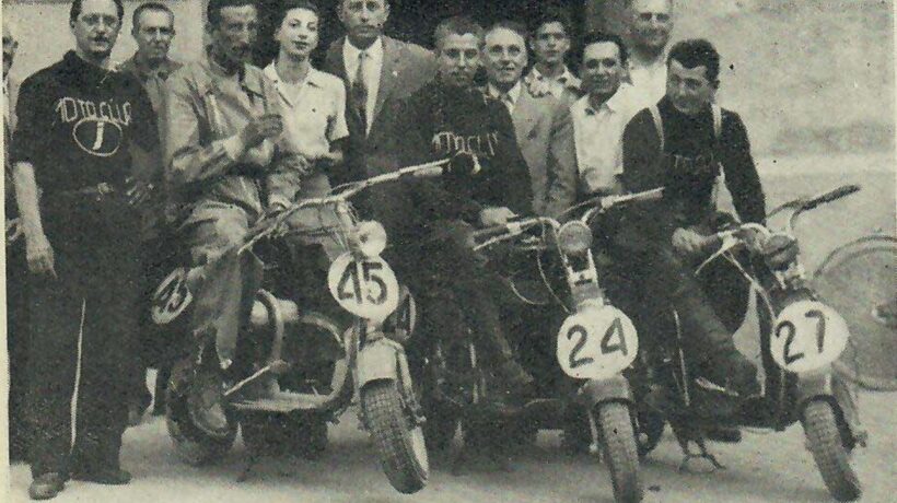 Piloti della Milano-Taranto su Innocenti Lambretta (courtesy milanotaranto.it)