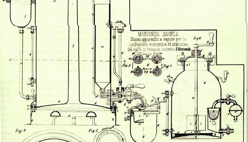 Il disegno tecnico della macchina per il caffè espresso di Angelo Moriondo