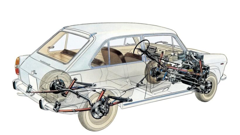 L'innovativo schema tecnico «tutto avanti» della Autobianchi Primula