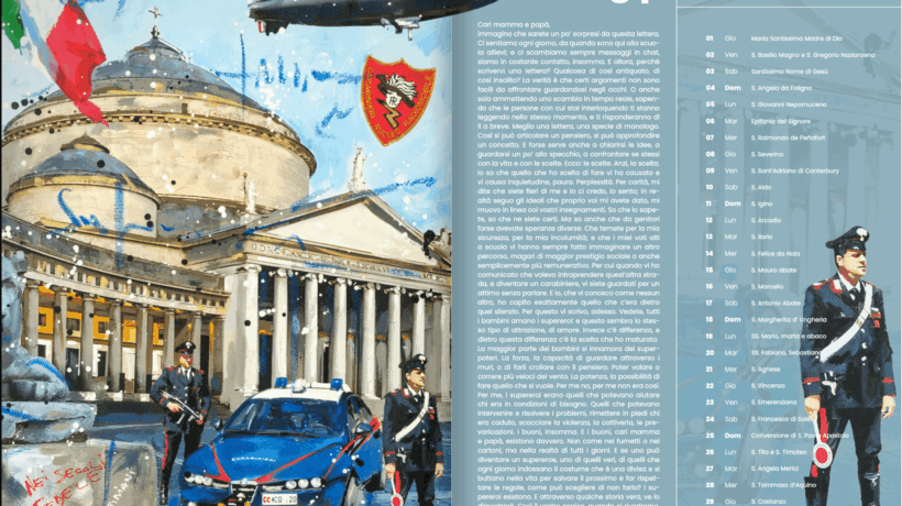 Una pagina del Calendario illustrata dall'artista René (Arma dei Carabinieri)