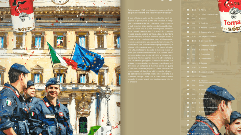 Una pagina del Calendario illustrata dall'artista René (Arma dei Carabinieri)
