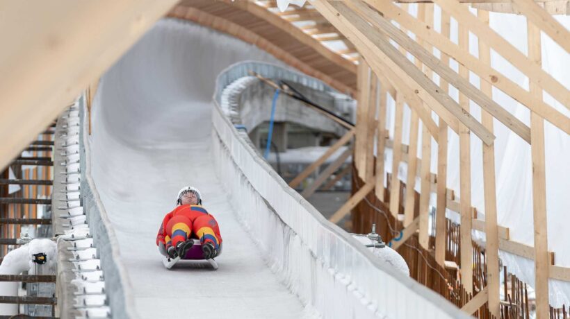 L'omologazione della nuova pista di bob nel marzo 2025 (Ansa)