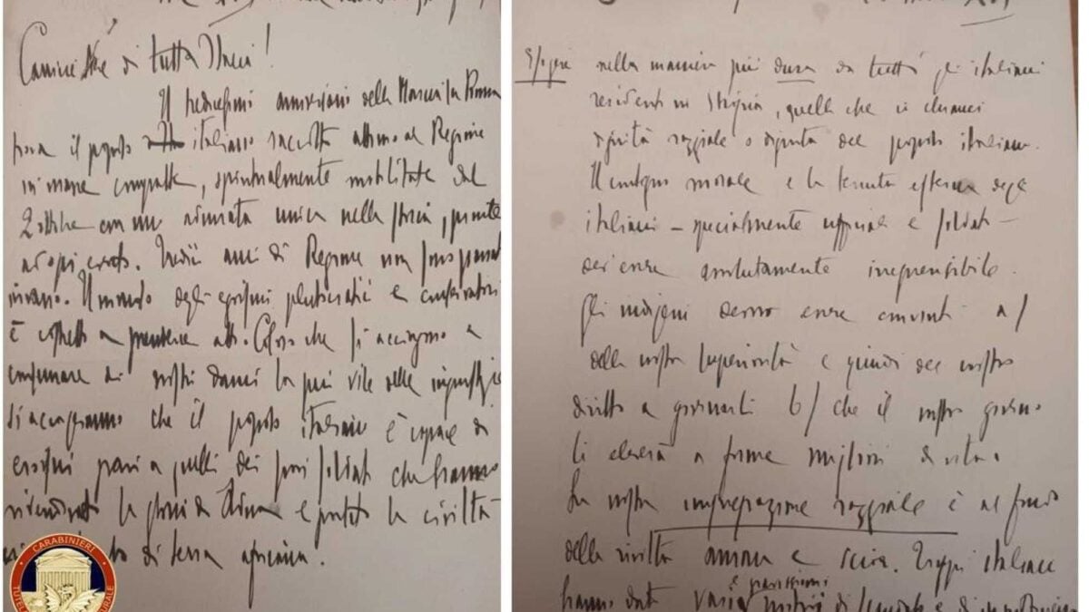 I Carabinieri ritrovano appunti originali di un incontro tra Mussolini e Hitler