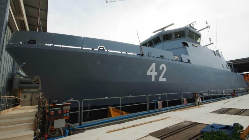 Il cacciamine finlandese «Katanpåå» in costruzione alla Intermarine di Sarzana (Ansa)