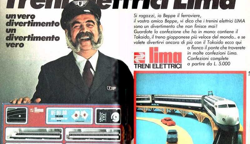 Pubblicità anni Settanta con il ferroviere «Beppe»