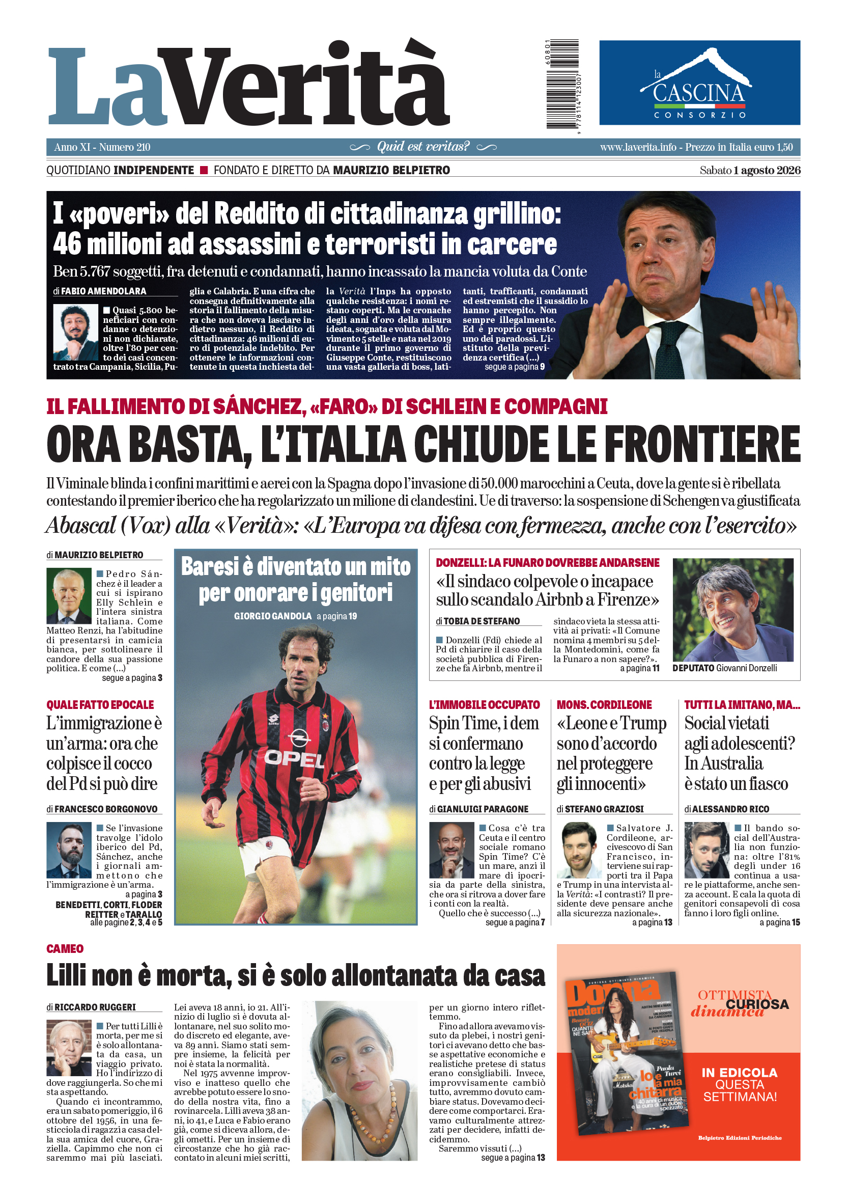 prima pagina la verità 1 agosto 2026