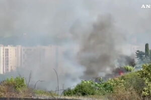 Roma, vasto incendio in un’area verde