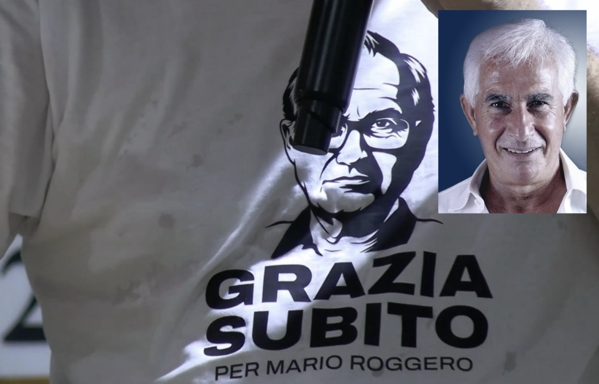 Maglietta con il volto di Mario Roggero e montaggio con Giuseppe Di Gregorio
