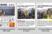 Confronto tra la prima pagina del quotidiano e i lanci dell'agenzia ANSA con didascalia errata e successiva correzione del nome del pm Francesca Crupi