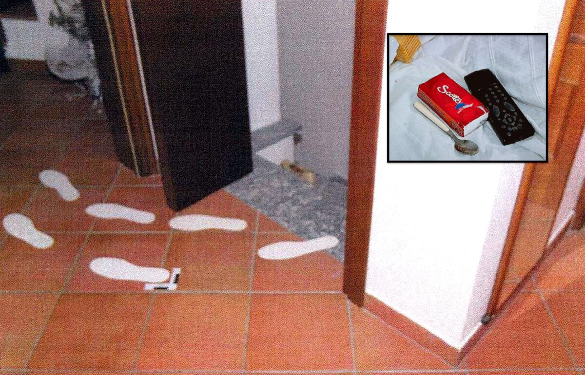 Immagine allegata alla consulenza di parte civile nel processo per l’omicidio di Chiara Poggi, con un riquadro dedicato al cucchiaino