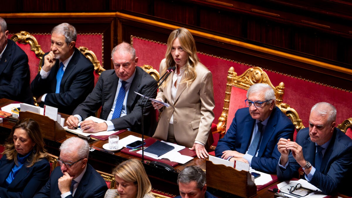 Giorgia Meloni parla nell’Aula del Senato a Roma il 14 ottobre 2026